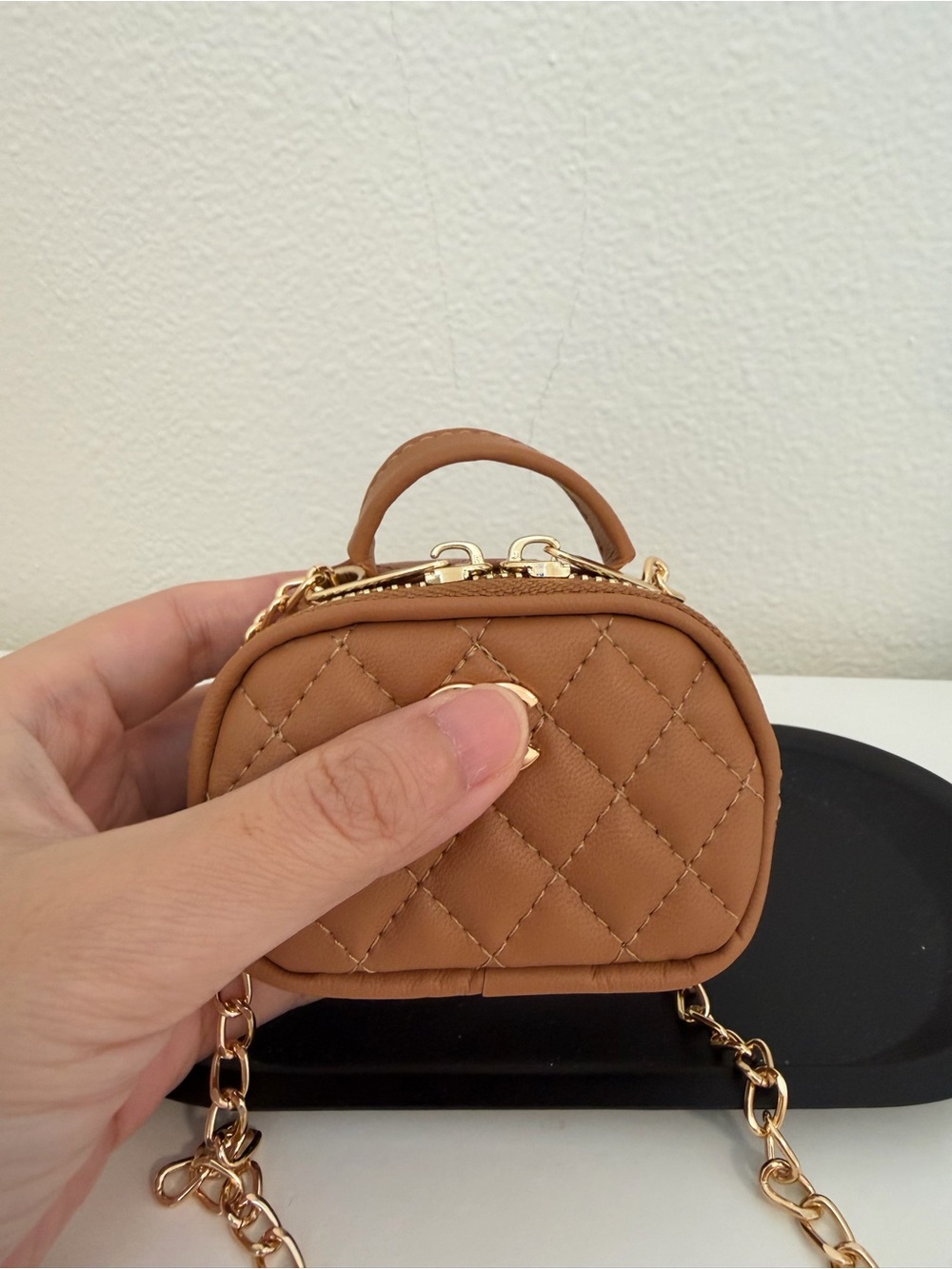 Mini Bowling Bag Charm with Crossbody Chain – Brown